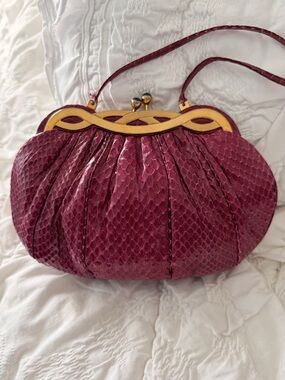 Judith Leiber raspberry snakeskin shoulder bag or clutch